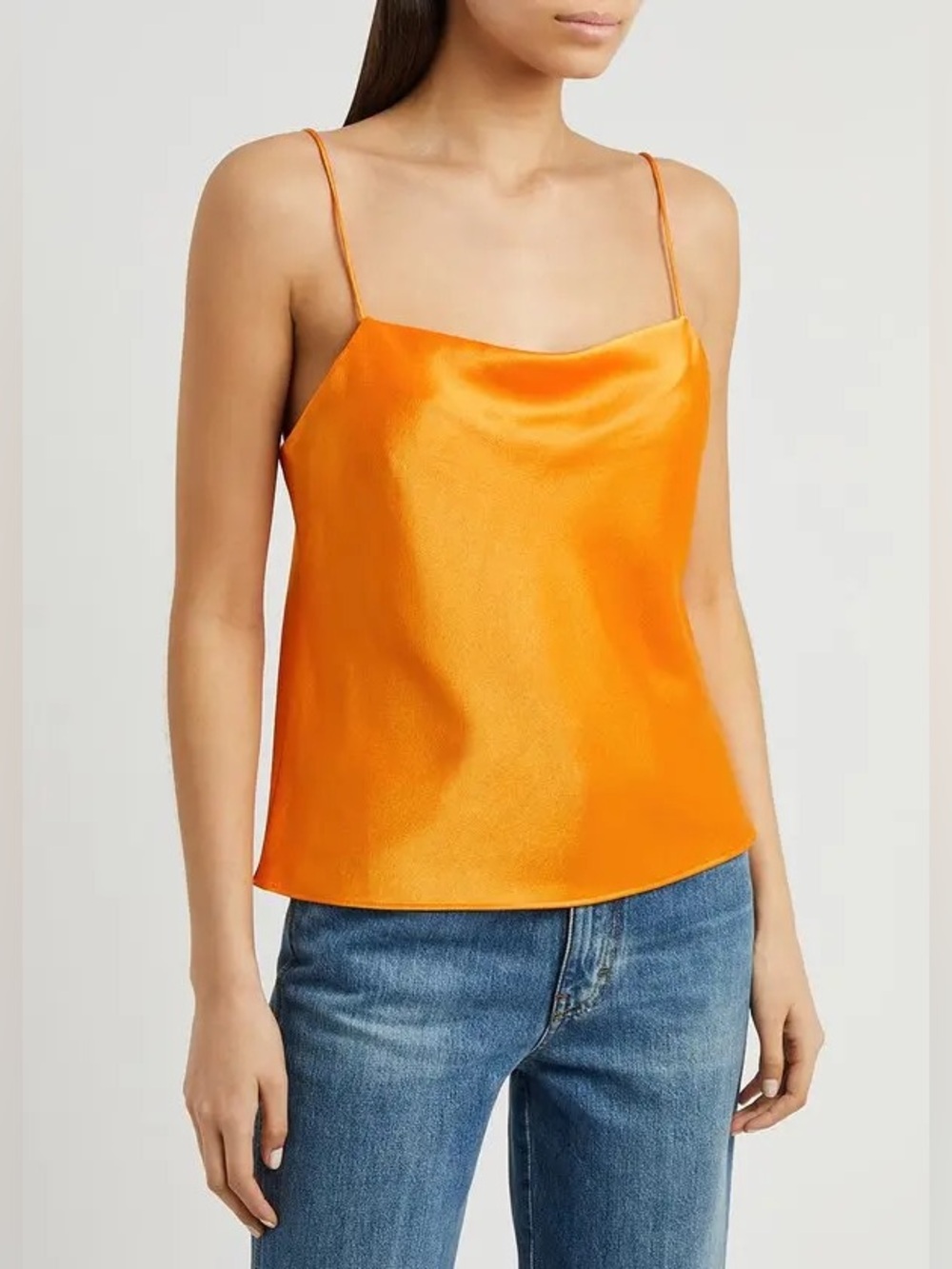 Alice + Olivia Harmon Draped Satin Top Orange Tank Cami Boxy Fit Going Out